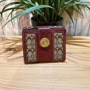 Coach Burgundy and Beige Signature Wallet